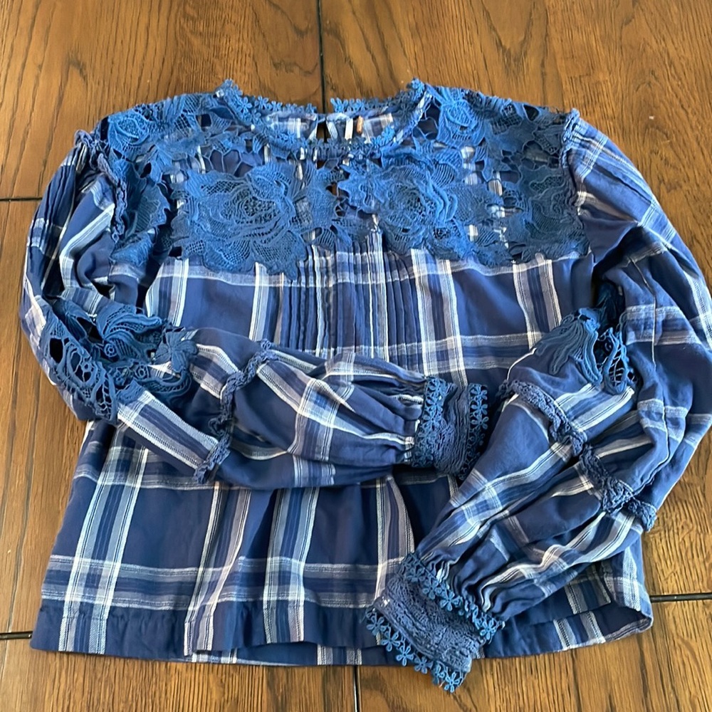 Free People Lace and Flannel blouse Size XS